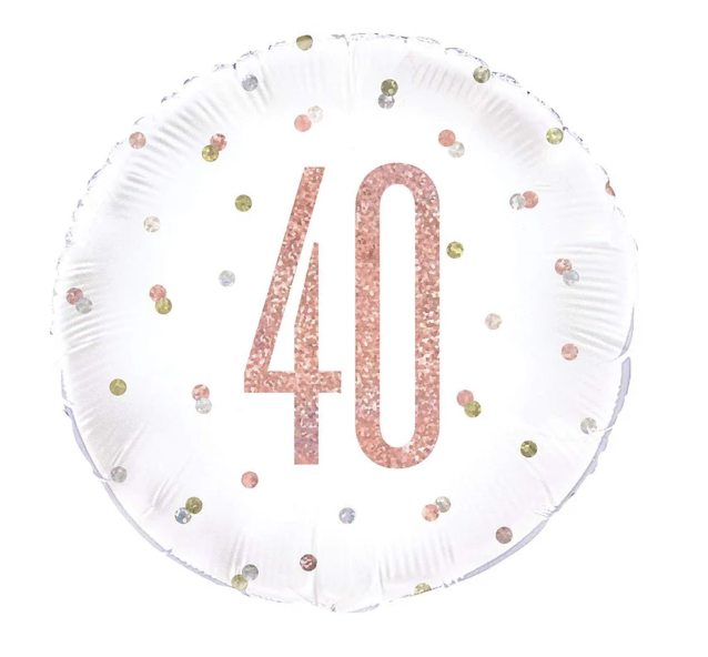 40th Rose Gold Birthday Mylar Balloon