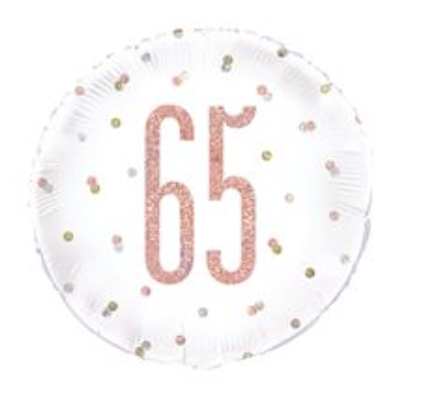 65th Rose Gold Birthday Mylar Balloon