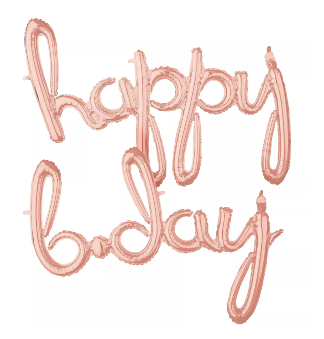 Air-Filled Rose Gold Happy B-Day Cursive Letter Balloon Banners, 2pc