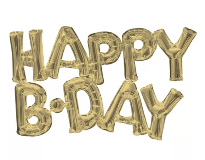 Air-Filled White Gold Happy Birthday Letter Balloon Banner, 2pc