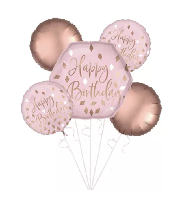 Blush Birthday Foil Balloon Bouquet, 5pc