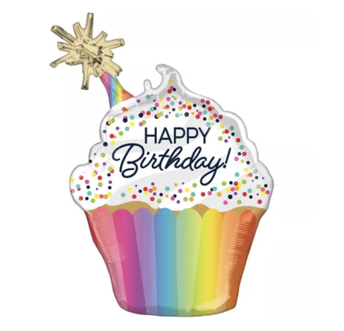Confetti Sprinkle Happy Birthday Cupcake-Shaped Foil Balloon, 21in x 31in
