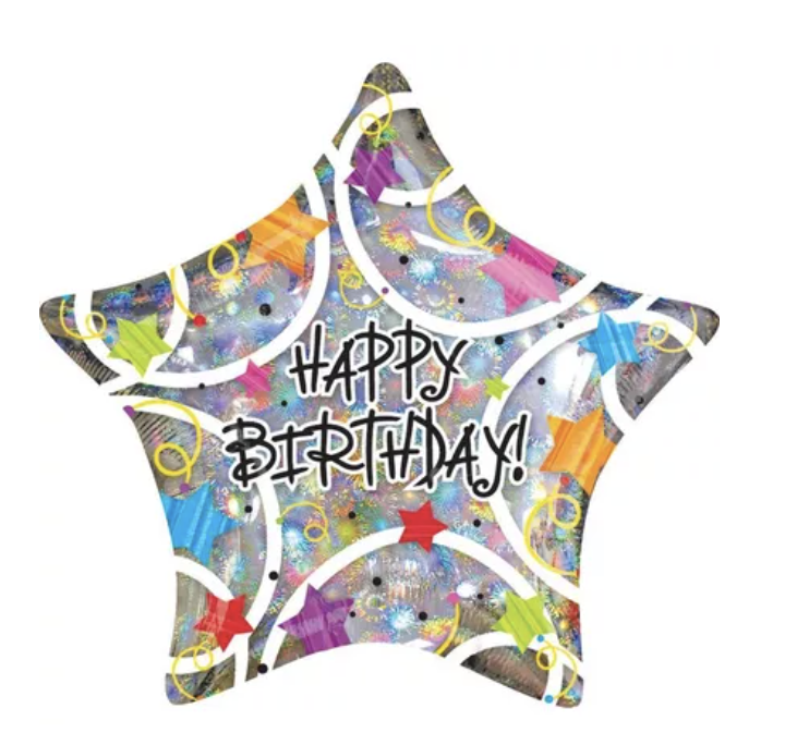 Holographic Star Happy Birthday Balloon