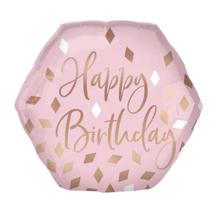 Metallic Blush Birthday Hexagonal Foil Balloon, 23in x 22in
