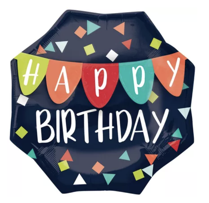 Navy Confetti Happy Birthday Foil Balloon with Banner, 22in