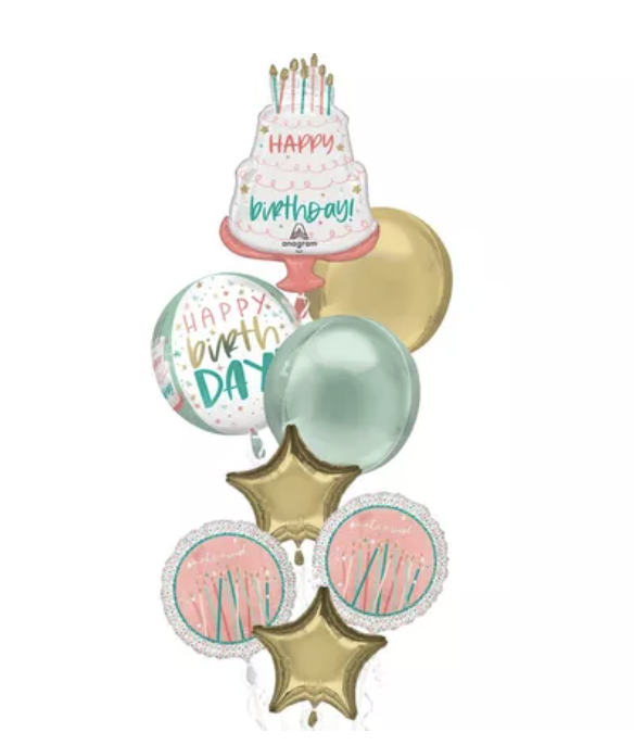Premium Happy Cake Day Birthday Foil Balloon Bouquet, 8pc