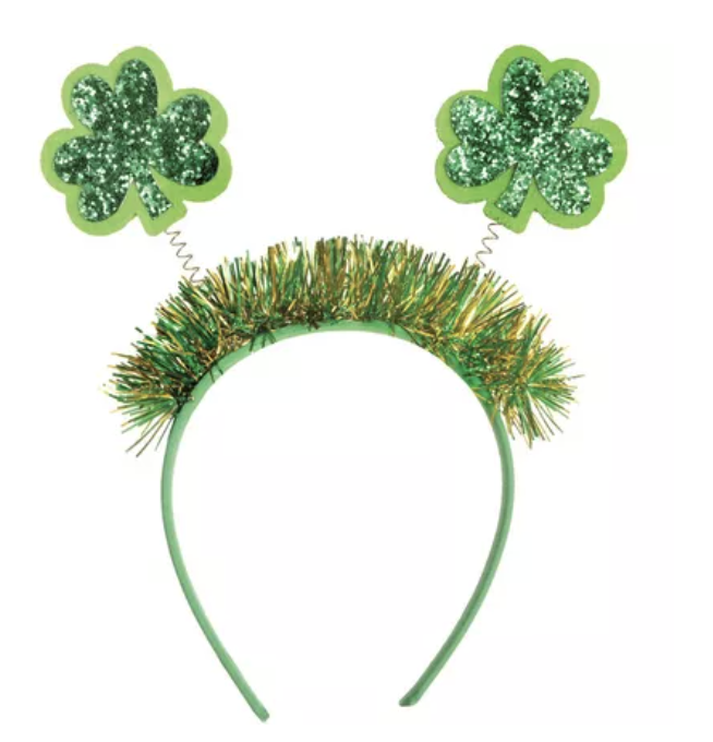 Glitter Shamrock St. Patrick's Day Fabric & Plastic Head Bopper, 7.9in x 9.4in