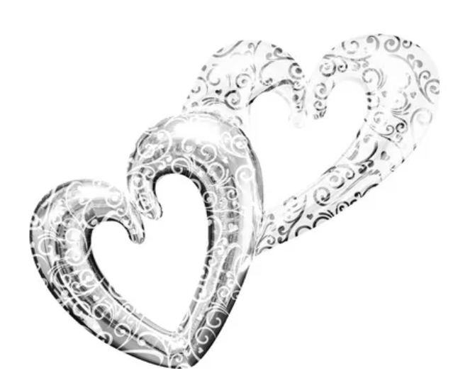 Silver Swirl Double Heart Balloon - Giant 53in x 36in