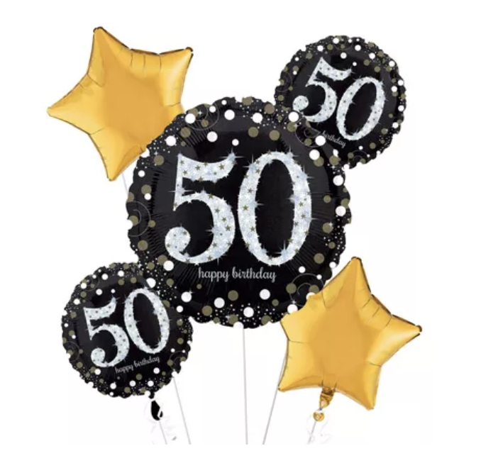 Sparkling Celebration 50th Birthday Foil Balloon Bouquet, 5pc