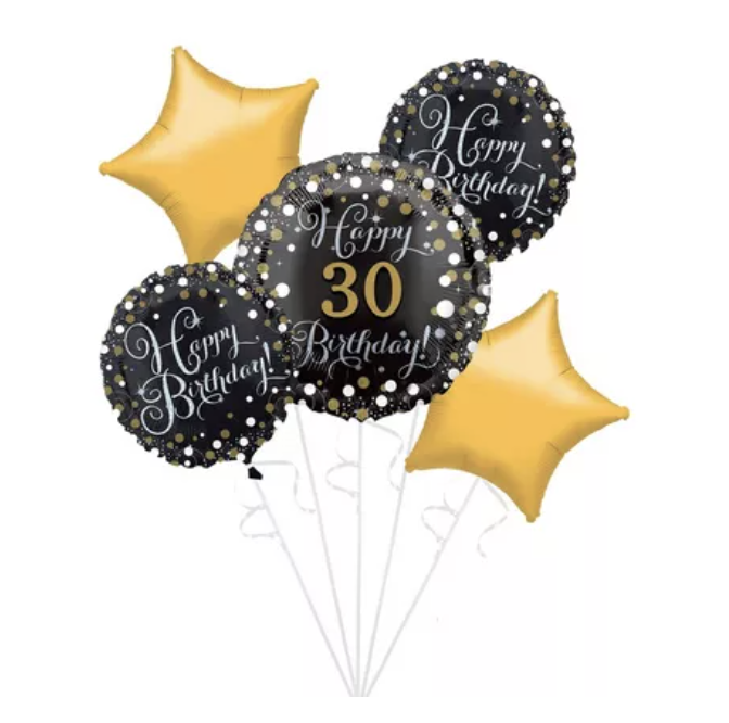 Sparkling Celebration Personalized Prismatic Happy Birthday Foil Balloon Bouquet, 5pc