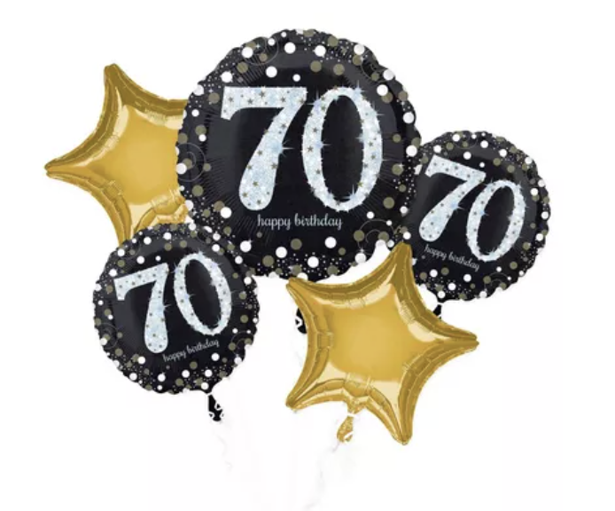 Sparkling Celebration 70th Birthday Foil Balloon Bouquet, 5pc