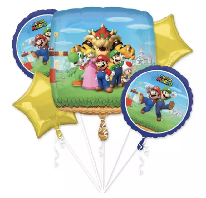 Super Mario Bros Foil Balloon Bouquet, 5pc